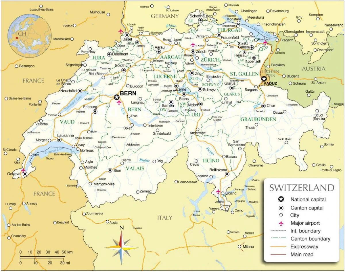 Carte des aéroports en Suisse Carte des aéroports en Suisse – Service taxi Valais transferts longue distance